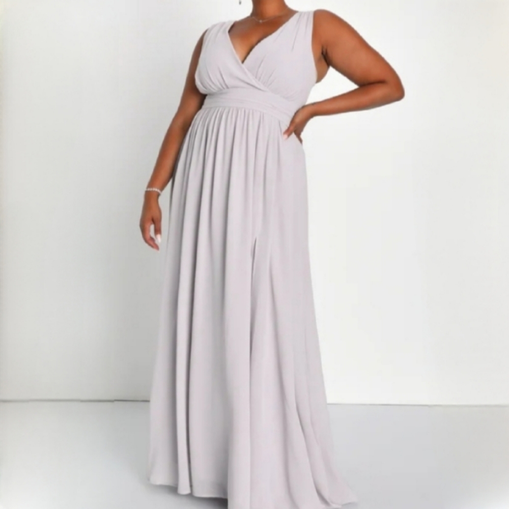 NWT Lulus Thoughts of Hue Light Grey Surplice Maxi Dress, Sz 2X